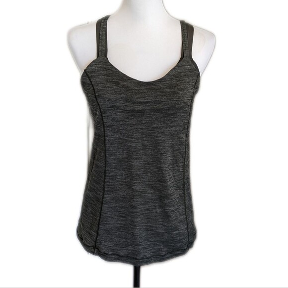 Lululemon Athletica athletic tank, olive green heather, built in bra (camo), 8 - Picture 1 of 8